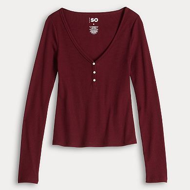 Juniors' SO® Ribbed Long Sleeve Henley