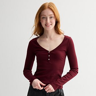 Juniors' SO® Ribbed Long Sleeve Henley
