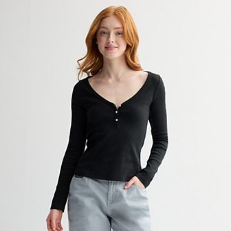 Juniors' SO® Ribbed Long Sleeve Henley