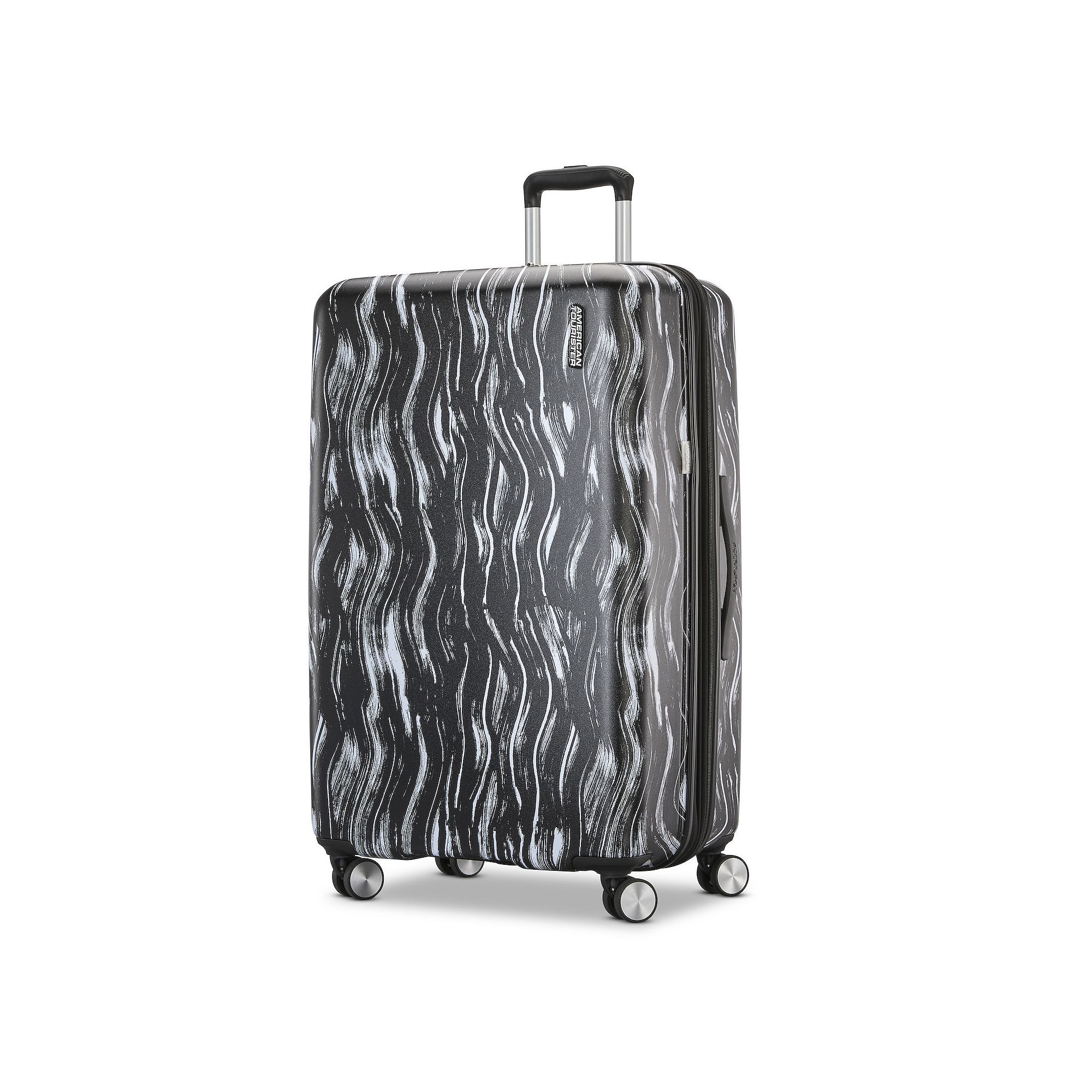 American Tourister Burst Max V Printed Hardside Spinner Luggage, Black Whit