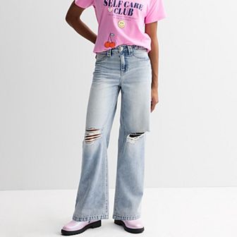 Girls 7-16 Vanilla Star Side Buckle Destructed Jeans