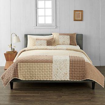 Cuddl Duds® Neutral Patchwork Quilt Set