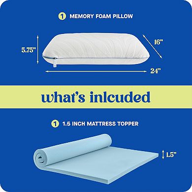 Sealy Dreamlife® 1.5 inch Twin XL Mattress Topper and Memory Foam Pillow Bundle