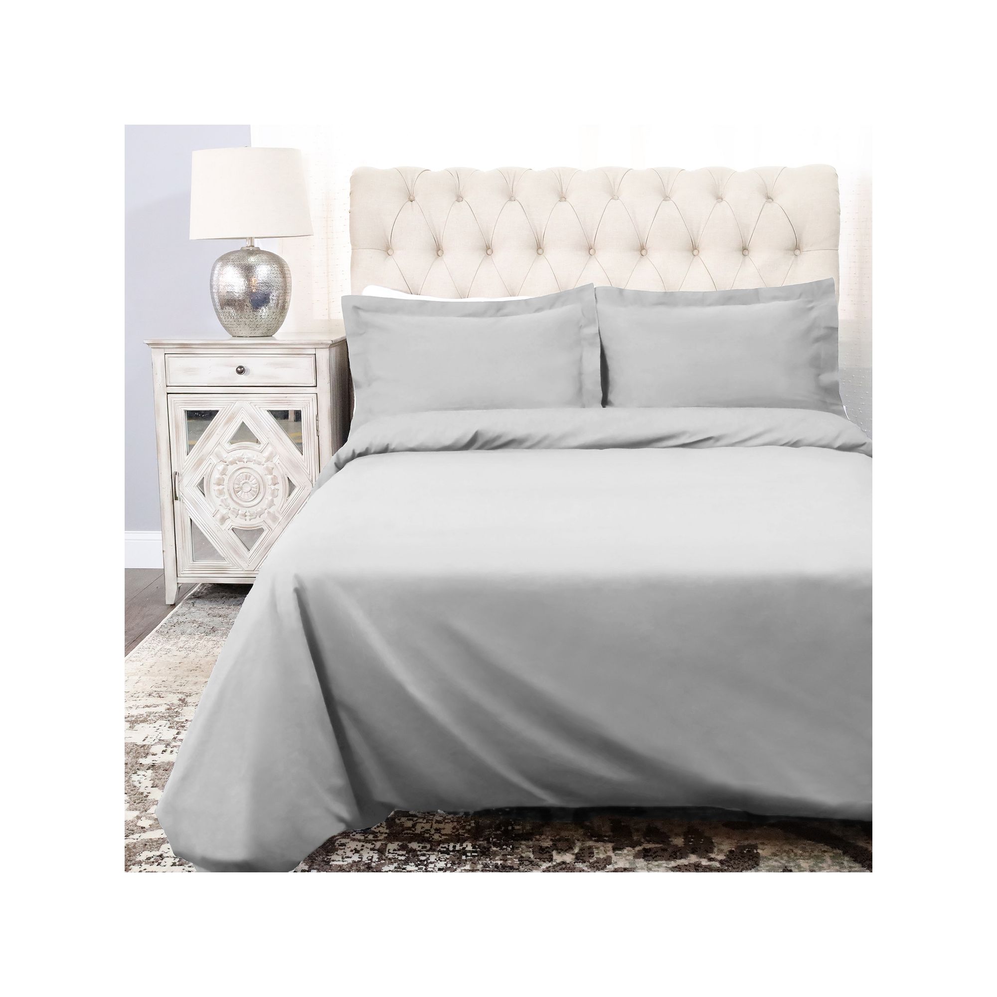SUPERIOR Percale 300 Thread Count Solid Cotton Duvet Cover Set, White