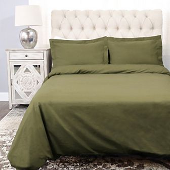 SUPERIOR Percale 300 Thread Count Solid Cotton Duvet Cover Set