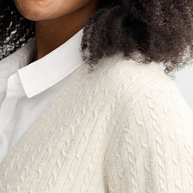 Plus Size Croft & Barrow® Cabled Open-Front Cardigan