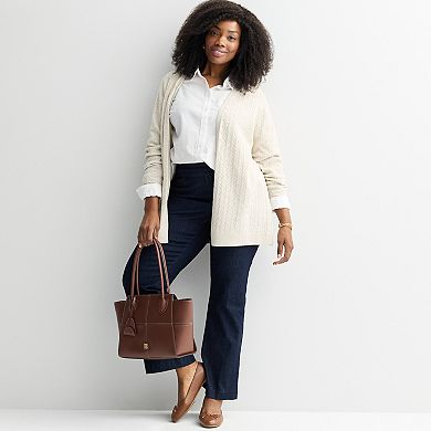 Plus Size Croft & Barrow® Cabled Open-Front Cardigan