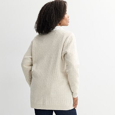 Plus Size Croft & Barrow® Cabled Open-Front Cardigan