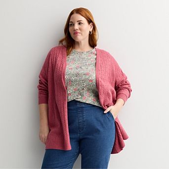 Plus Size Croft & Barrow® Cabled Open-Front Cardigan