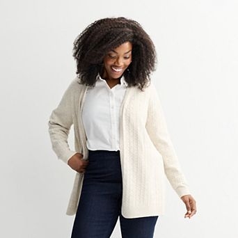 Plus Size Croft & Barrow® Cabled Open-Front Cardigan