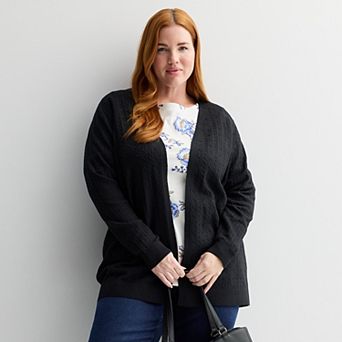 Plus Size Croft & Barrow® Cabled Open-Front Cardigan