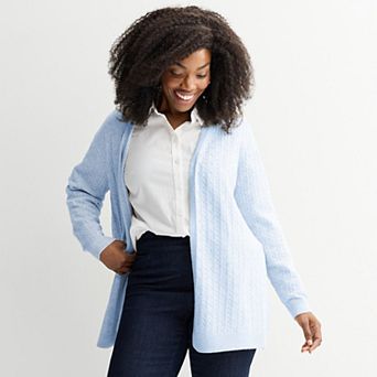 Plus Size Croft & Barrow® Cabled Open-Front Cardigan