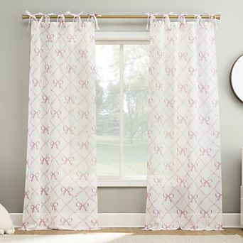 Sun Zero Romy Generation Lattice Bow Print Sheer Tie Top Curtain Panel