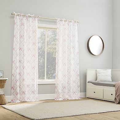 Sun Zero Romy Generation Lattice Bow Print Sheer Tie Top Curtain Panel