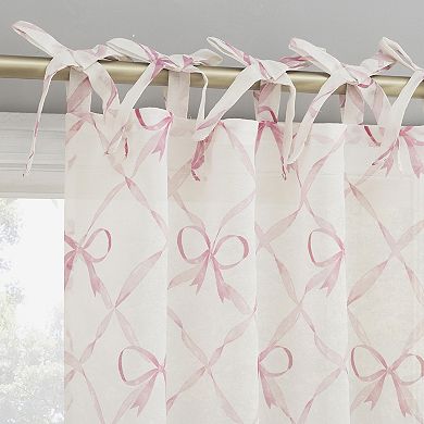 Sun Zero Romy Generation Lattice Bow Print Sheer Tie Top Curtain Panel
