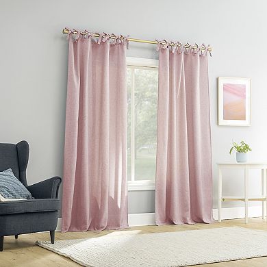Sun Zero Roxy Generation Slub Texture Tacked Bow Semi-Sheer Tie Top Curtain Panel