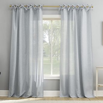Sun Zero Roxy Generation Slub Texture Tacked Bow Semi-Sheer Tie Top Curtain Panel