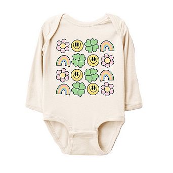Smiley Clover Daisy Baby Long Sleeve Bodysuit