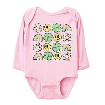 Smiley Clover Daisy Baby Long Sleeve Bodysuit