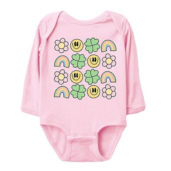 Smiley Clover Daisy Baby Long Sleeve Bodysuit