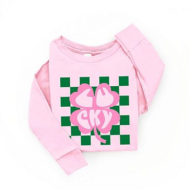 Lucky Clover Checkered Youth Long Sleeve Graphic Tee