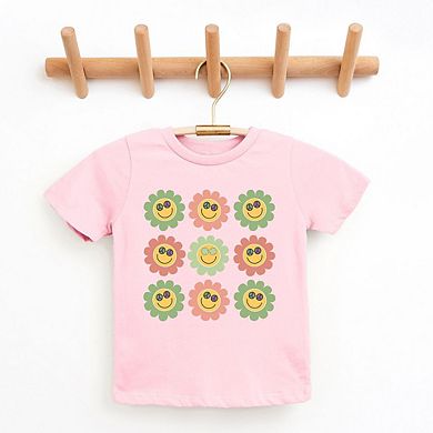 Smiley Flowers With Sunglasses Youth Short Sleeve Graphic Tee