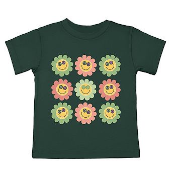 Smiley Flowers With Sunglasses Youth Short Sleeve Graphic Tee