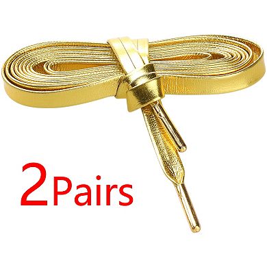 2 Pairs Faux Leather Solid Color with Metal Tippings Flat Shoe Laces Sneakers Boots 100cm/39.4"