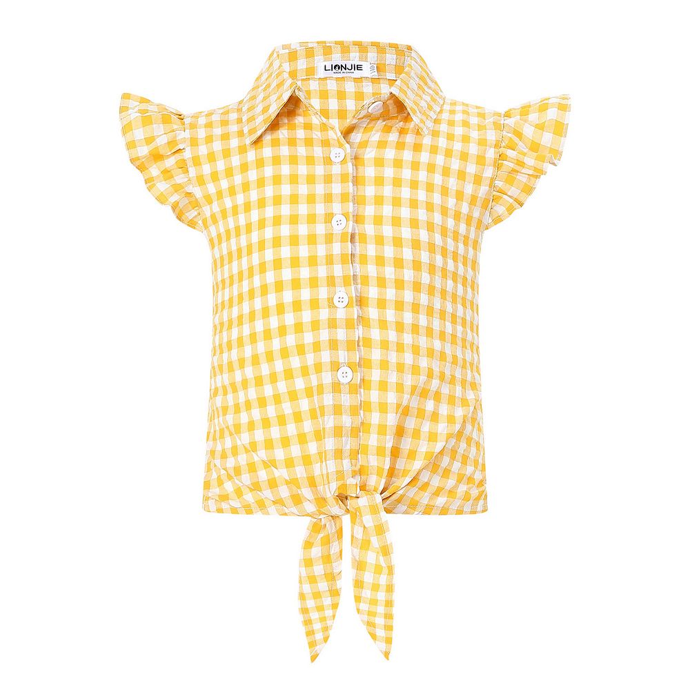 Girls Sleeveless Plaid Button Down Shirt Summer Crop Tops