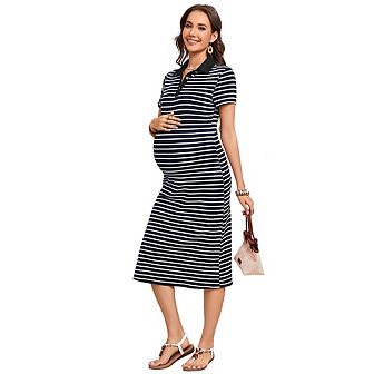 Women's Striped Polo Dresses Maxi Cruise Outfits Long Dress Summer Short Sleeve Split Dresses