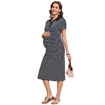 Women's Striped Polo Dresses Maxi Cruise Outfits Long Dress Summer Short Sleeve Split Dresses