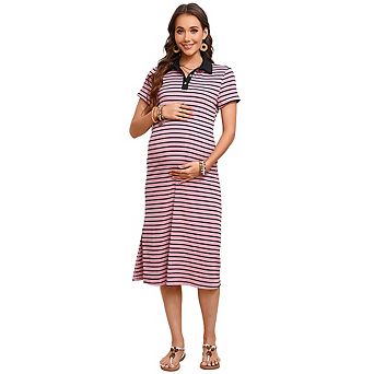 Women's Striped Polo Dresses Maxi Cruise Outfits Long Dress Summer Short Sleeve Split Dresses