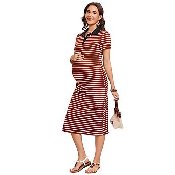 Women's Striped Polo Dresses Maxi Cruise Outfits Long Dress Summer Short Sleeve Split Dresses