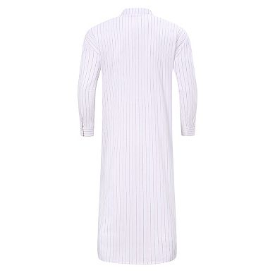 Men's Long Sleeve Kaftan Thobe Button Down Henley Robe Casual Side Split Gown Shirt