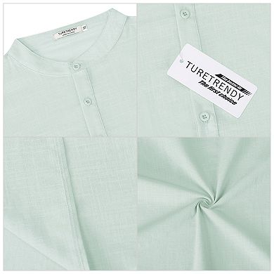 Men's Long Sleeve Kaftan Thobe Button Down Henley Robe Casual Side Split Gown Shirt