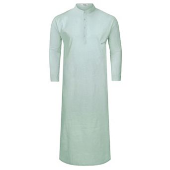 Men's Long Sleeve Kaftan Thobe Button Down Henley Robe Casual Side Split Gown Shirt