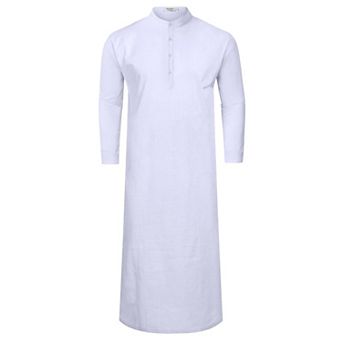 Men's Long Sleeve Kaftan Thobe Button Down Henley Robe Casual Side Split Gown Shirt