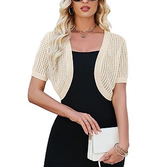 Womens Short Sleeve Shrug Cardigan Bolero Lightweight Open Front Knit Sweater Cardigans Shrug