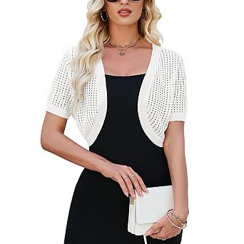 Womens Short Sleeve Shrug Cardigan Bolero Lightweight Open Front Knit Sweater Cardigans Shrug