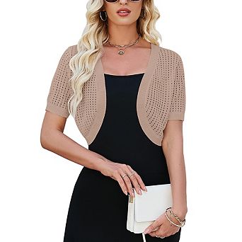 Womens Short Sleeve Shrug Cardigan Bolero Lightweight Open Front Knit Sweater Cardigans Shrug