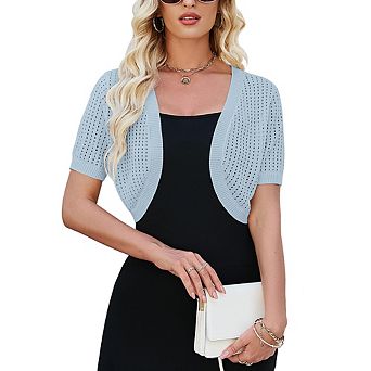 Womens Short Sleeve Shrug Cardigan Bolero Lightweight Open Front Knit Sweater Cardigans Shrug