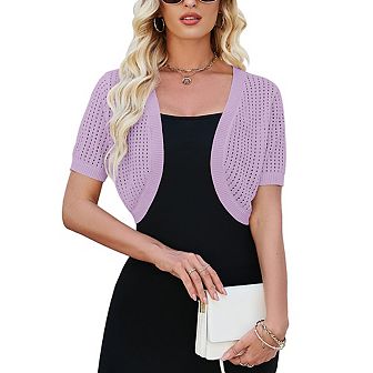 Womens Short Sleeve Shrug Cardigan Bolero Lightweight Open Front Knit Sweater Cardigans Shrug