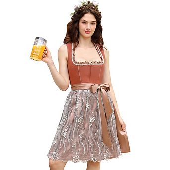 Women's 2 pc Oktoberfest Costume German Bavarian Beer Dirndl Dress Halloween Costumes for Women