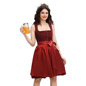 Women's 2 pc Oktoberfest Costume German Bavarian Beer Dirndl Dress Halloween Costumes for Women