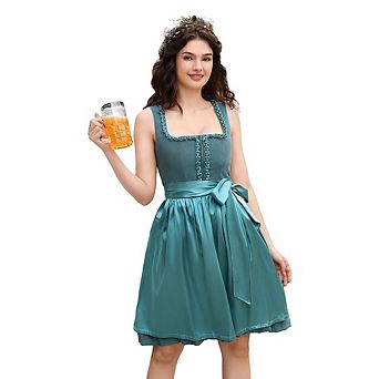Women's 2 pc Oktoberfest Costume German Bavarian Beer Dirndl Dress Halloween Costumes for Women