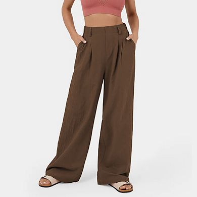 Wide Leg Pants Women's High Elastic Waisted in Back Business Work Trousers Long Straight Suit Pants