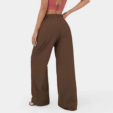 Wide Leg Pants Women's High Elastic Waisted in Back Business Work Trousers Long Straight Suit Pants