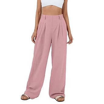 Wide Leg Pants Women's High Elastic Waisted in Back Business Work Trousers Long Straight Suit Pants