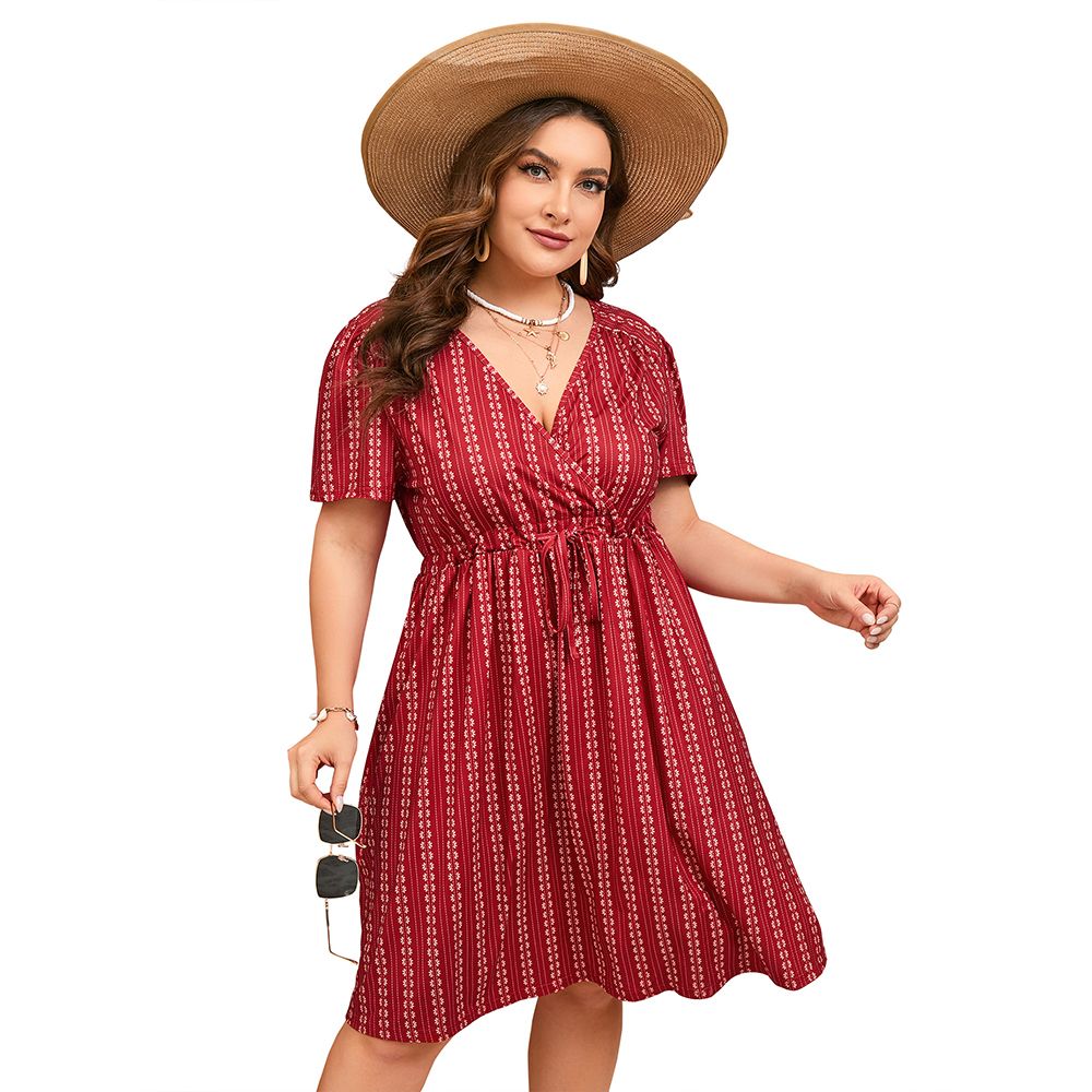 Женские платья Women Plus Size Long Sleeve Dresses Wrap Drawstring V Neck High Waist Dress Flowy A Line Midi Dress