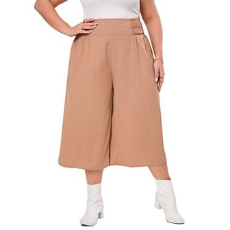 Plus Size Wide Leg Pants for Women Elastic High Waist Loose Pants Palazzo Trousers with Pockets